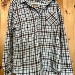 Telluride Clothing Co. Brown & Grey Plaid Flannel Button Down Shirt Size L